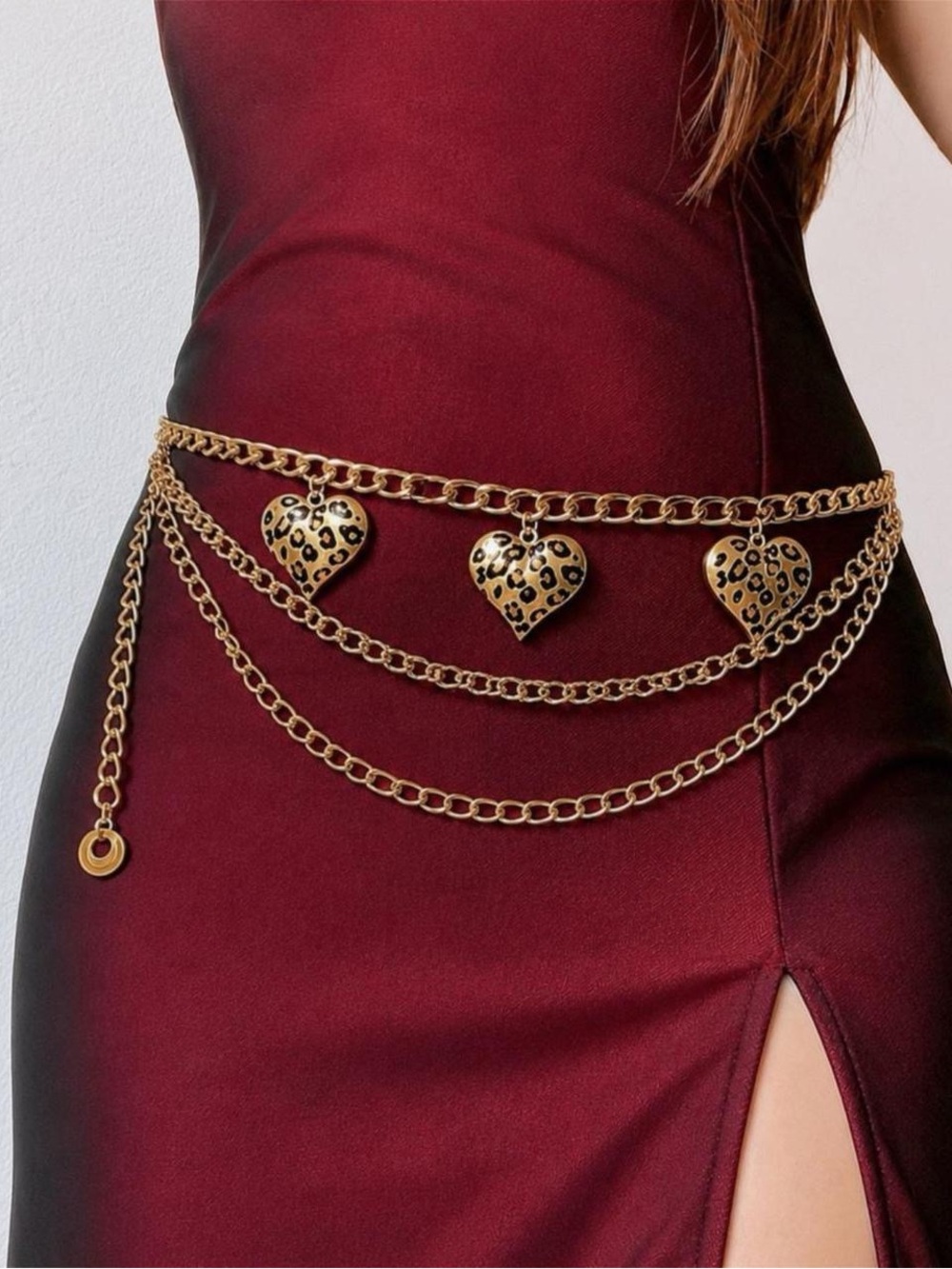 Gold and Black Boho Y2K Leopard Print Heart Western Metal Waist Body Chain Belt